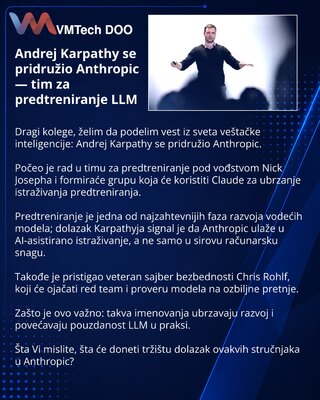 Andrej Karpathy joins Anthropic — LLM Pretraining Team