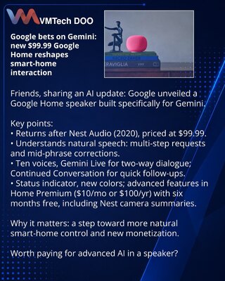 Google делает ставку на Gemini: новая колонка Google Home за $99.99 меняет взаимодействие с умным домом