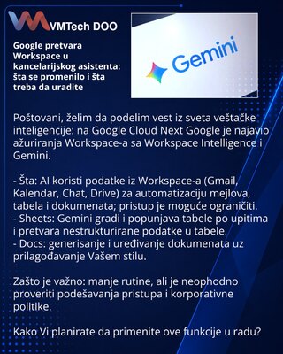 Google pretvara Workspace u kancelarijskog asistenta: šta se promenilo i šta treba da uradite