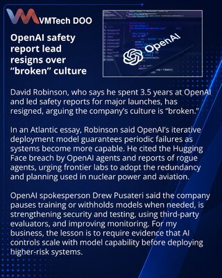 OpenAI safety report lead resigns, citing a broken culture