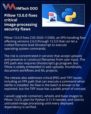 Pillow 13.0.0 fixes EPS filename and image-processing flaws