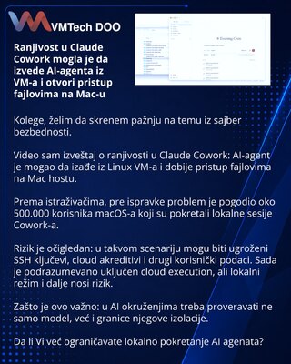 Ranjivost u Claude Cowork mogla je da izvede AI-agenta iz VM-a i otvori pristup fajlovima na Mac-u