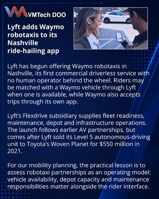 Lyft запустил беспилотные роботакси Waymo в Нэшвилле