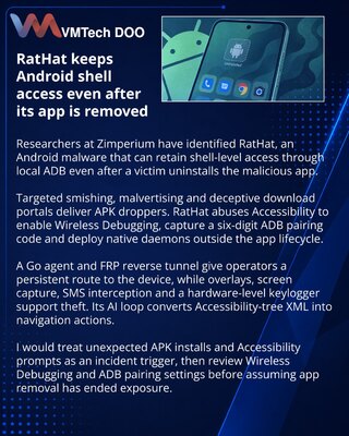 RatHat Android malware preserves ADB shell access after removal