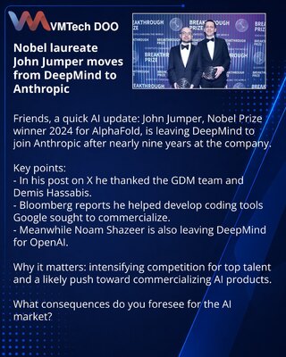 Nobelovac John Jumper prelazi iz DeepMind u Anthropic