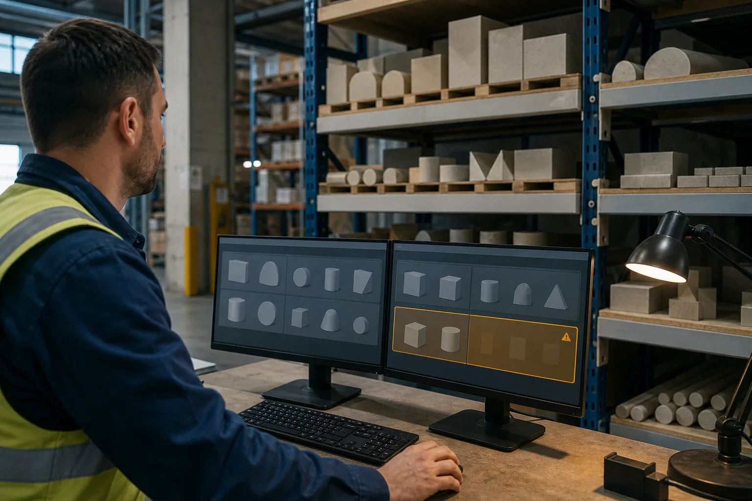 A warehouse employee compares conflicting product records with actual stock and sends the case for manual correction.