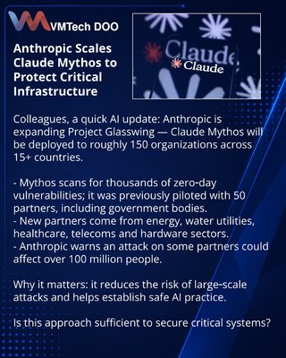 Anthropic širi Claude Mythos radi zaštite kritične infrastrukture