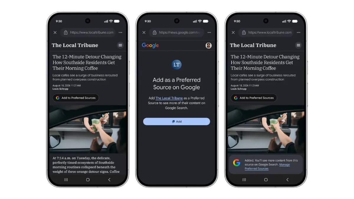 Google lets publishers add a Preferred Sources button