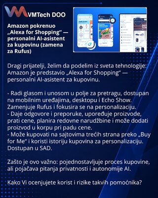 Amazon pokrenuo „Alexa for Shopping“ — personalni AI-asistent za kupovinu (zamena za Rufus)