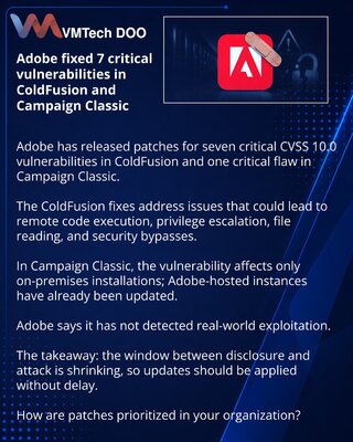 Adobe je zakrpila 7 kritičnih ranjivosti u ColdFusion i Campaign Classic