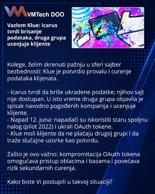 Vazlom Klue: Icarus tvrdi brisanje podataka, druga grupa ucenjuje klijente