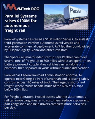Parallel Systems prikupio 100 miliona dolara za autonomni teretni voz