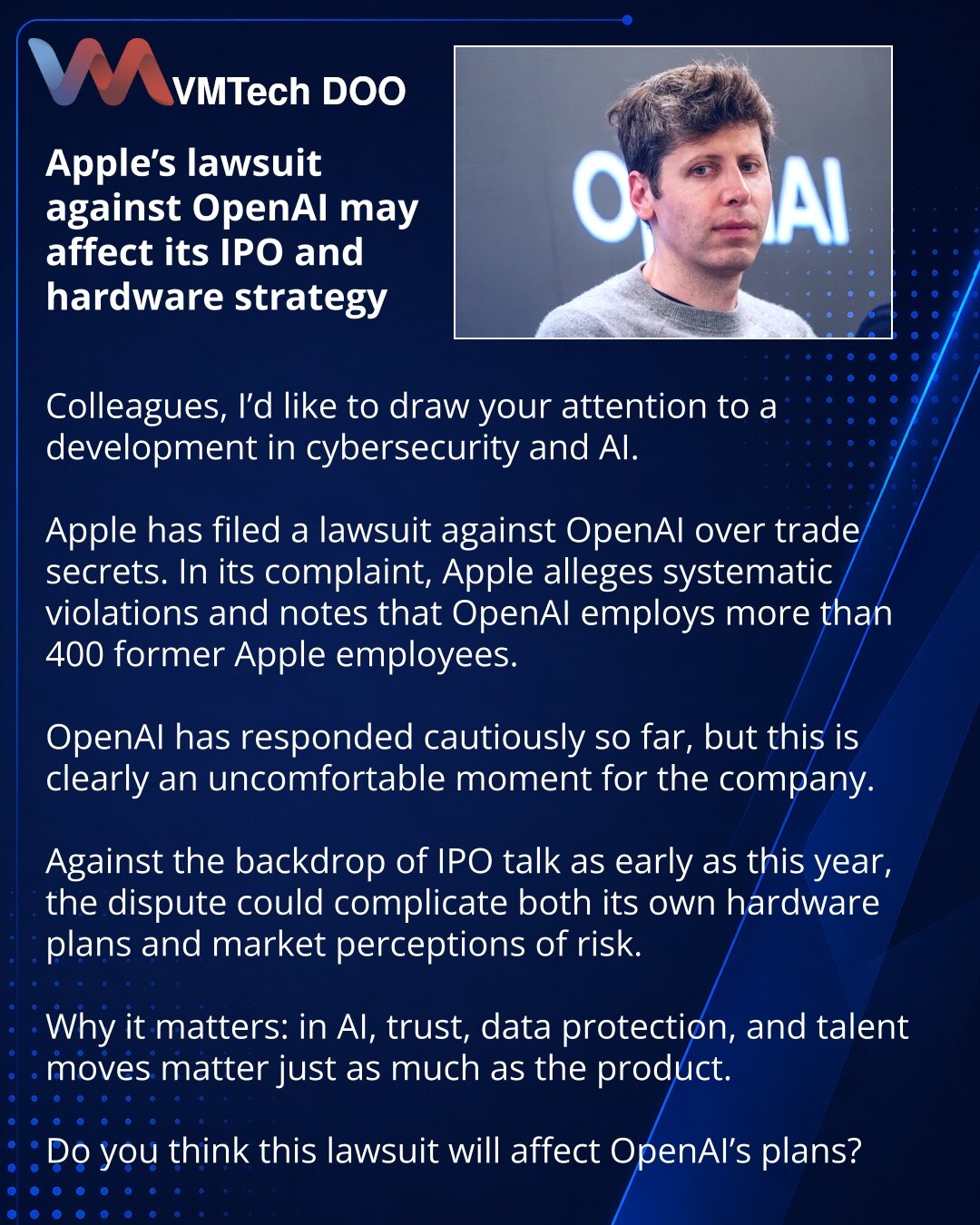 Apple’s lawsuit against OpenAI may affect its IPO and hardware strategy
