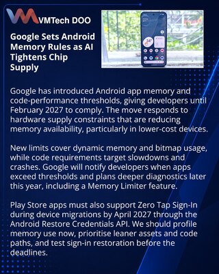 Google pooštrava memorijske zahteve za Android aplikacije