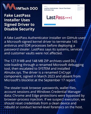 Фальшивый LastPass Authenticator отключает защиту Windows подписанным драйвером