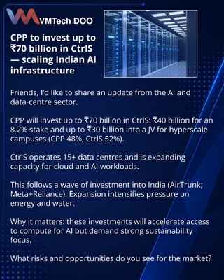 CPP инвестирует до ₹70 млрд в CtrlS — масштабирование индийской ИИ‑инфраструктуры