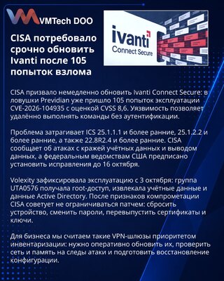 CISA потребовало срочно обновить Ivanti Connect Secure из-за атак