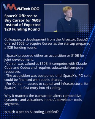 SpaceX ponudio preuzimanje Cursor‑a za 60 mlrd USD umesto očekivane runde od 2 mlrd USD