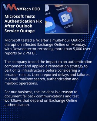 Microsoft testira otklanjanje prekida Outlook i Exchange Online usluga