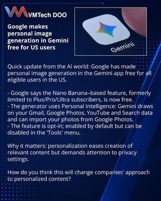 Google otvara personalnu generaciju slika u Gemini besplatno za korisnike iz SAD