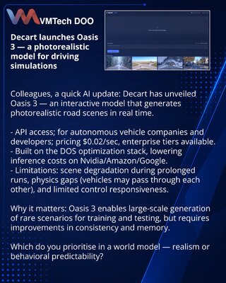 Decart выпустила Oasis 3 — фотореалистичная модель для симуляций вождения