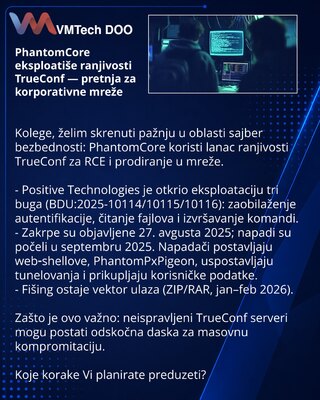 PhantomCore eksploatiše ranjivosti TrueConf — pretnja za korporativne mreže