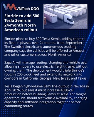 Einride planira flotu od 500 Tesla Semi kamiona u Severnoj Americi