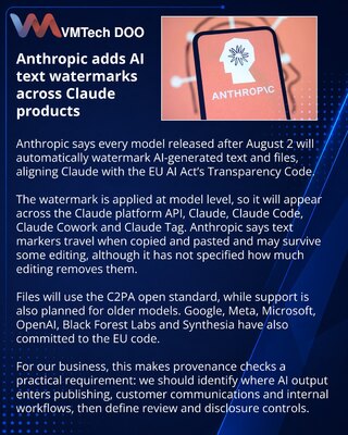 Anthropic добавит водяные знаки в тексты моделей Claude