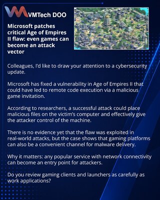 Microsoft je ispravio kritičnu ranjivost u Age of Empires II: čak i igre mogu postati vektor napada