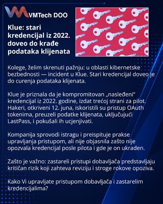 Klue: stari kredencijal iz 2022. doveo do krađe podataka klijenata