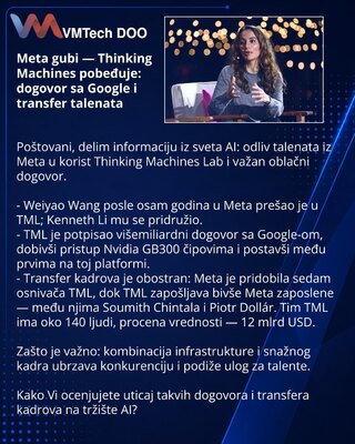 Meta gubi — Thinking Machines pobeđuje: dogovor sa Google i transfer talenata