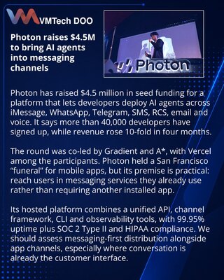 Photon dobio 4,5 miliona dolara za platformu AI agenata u porukama