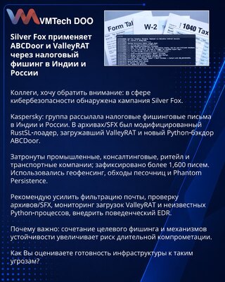 Silver Fox primenjuje ABCDoor i ValleyRAT putem poreskog fišinga u Indiji i Rusiji