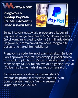 Stripe i Advent ponovo pregovaraju o kupovini PayPala