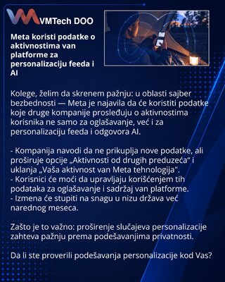 Meta koristi podatke o aktivnostima van platforme za personalizaciju feeda i AI
