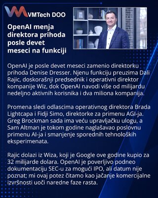 OpenAI назначила Дали Раджича новым директором по выручке