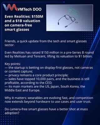 Even Realities: $150 млн и оценка в $1 млрд за ставку на смарт-очки без камеры