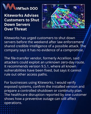 Kiteworks preporučio preventivno gašenje servera zbog moguće pretnje