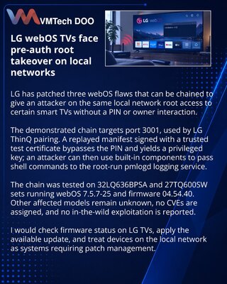 Уязвимости webOS дают root-доступ к телевизорам LG из локальной сети