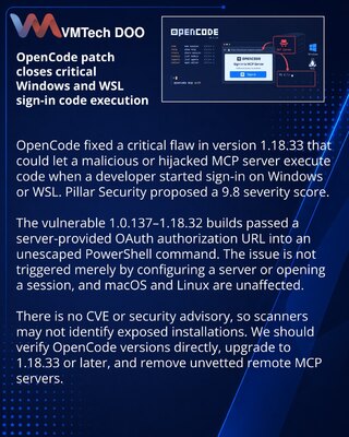 OpenCode fixes Windows and WSL MCP sign-in code execution flaw