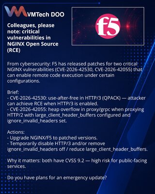 Poštovane kolege, želim da skrenem pažnju: kritične ranjivosti u NGINX Open Source (RCE)