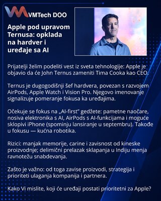 Apple pod upravom Ternusa: opklada na hardver i uređaje sa AI