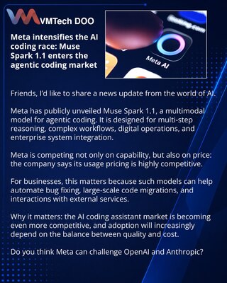 Meta pojačava trku u AI kodiranju: Muse Spark 1.1 izlazi na tržište agentic codinga