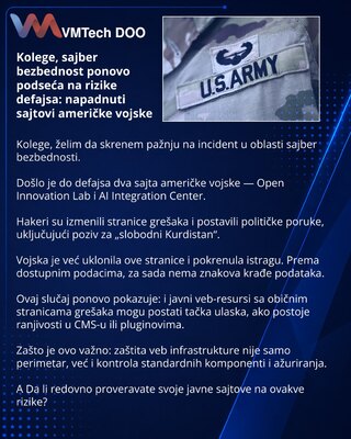 Colleagues, cyber risk has highlighted defacement threats: U.S. Army sites targeted