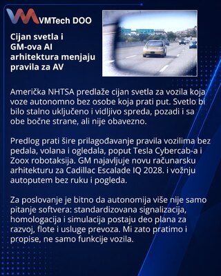 NHTSA predlaže cijan signalizaciju za autonomna vozila