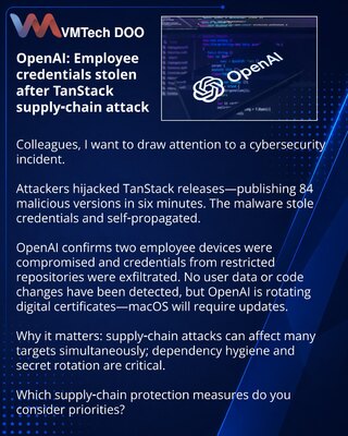 OpenAI: Employee credentials stolen after TanStack supply‑chain attack