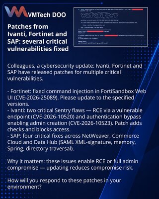 Патчи от Ivanti, Fortinet и SAP: исправлены несколько критических уязвимостей