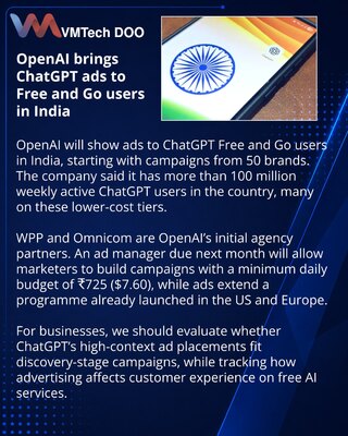 OpenAI rolls out ChatGPT ads for Free and Go users in India