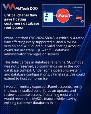 cPanel zakrpio kritičnu eskalaciju privilegija u radu sa bazama