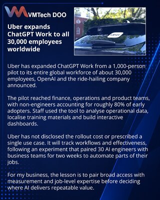 Uber extends ChatGPT Work to its 30,000-person global workforce